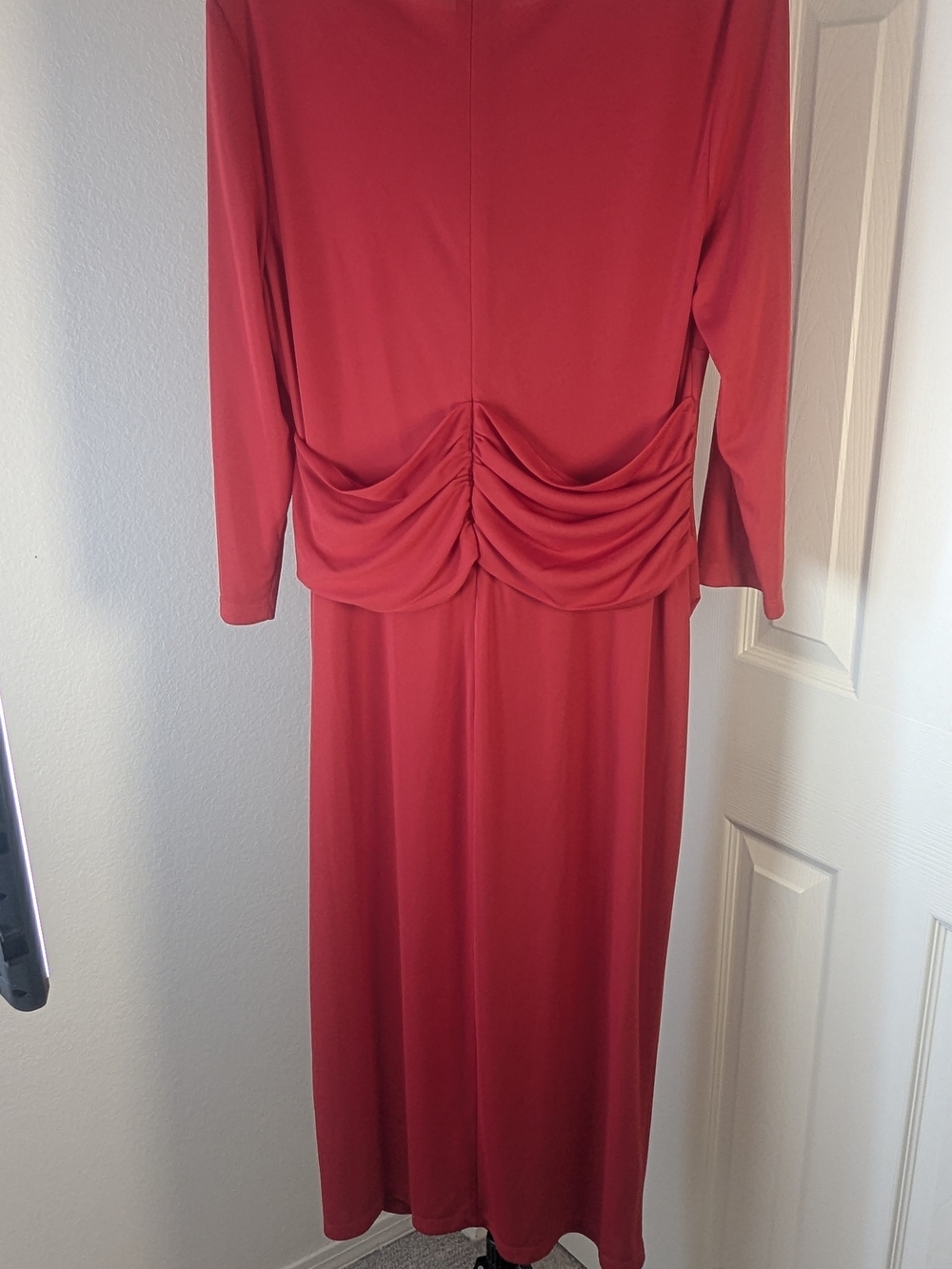 Lauren Ralph Lauren Red Ruched Draped Midi Dress Size 16 3/4 Sleeve - Picture 6 of 13